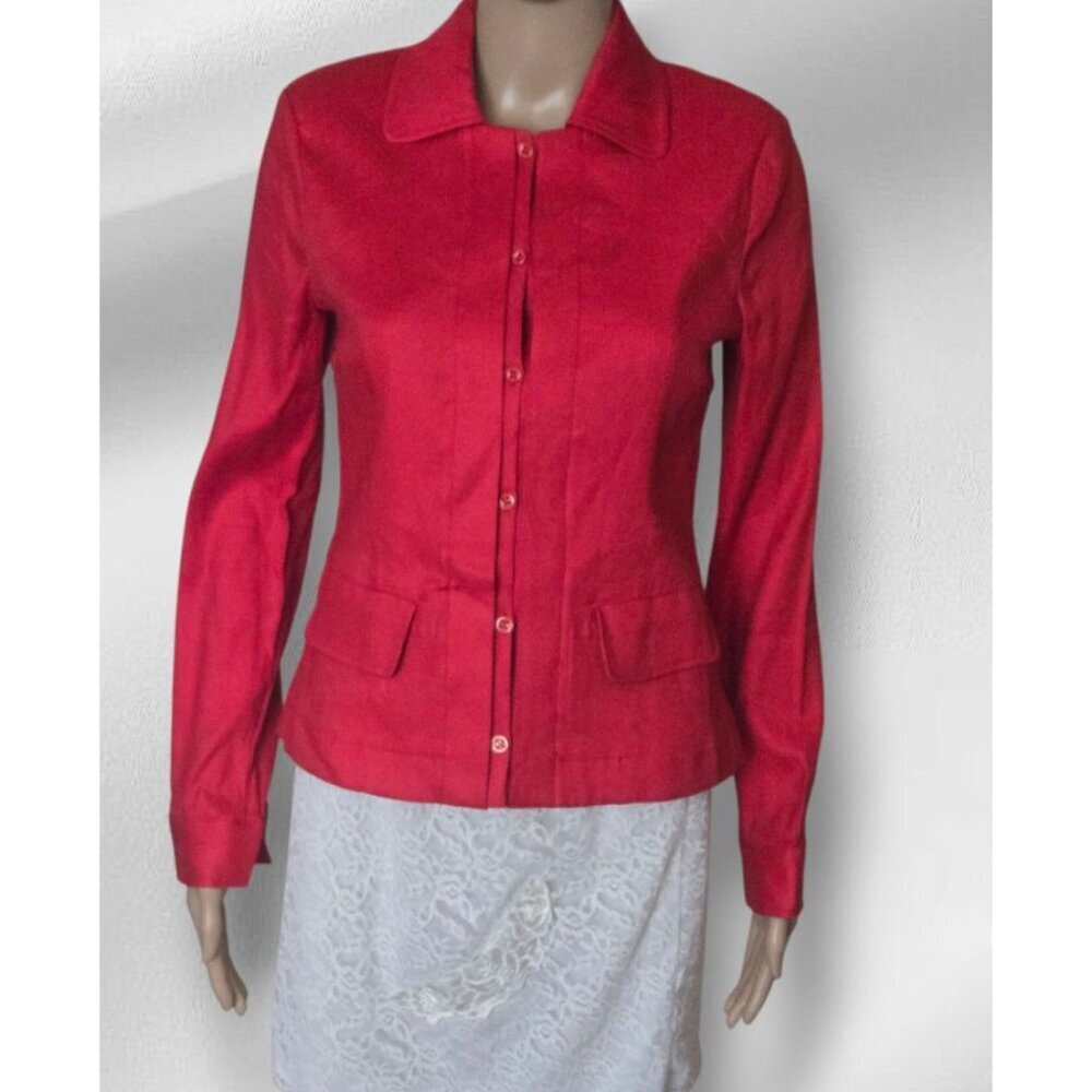 CAbi Perfect Red Valentine Linen Blend Button Jacket size XS - Picture 2 of 9